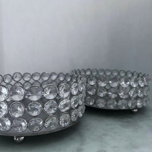 Wine Coasters Set Of 2 From Z Gallerie Clear Faceted Rhinestone Bling 6"x2.5" - Picture 4 of 16